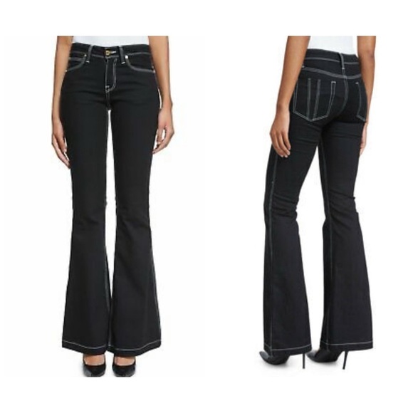 Burberry Brit Flare Black Jeans. Retro 70s Contrast Stitch. Tagged 27, Actual 24 - Picture 1 of 15